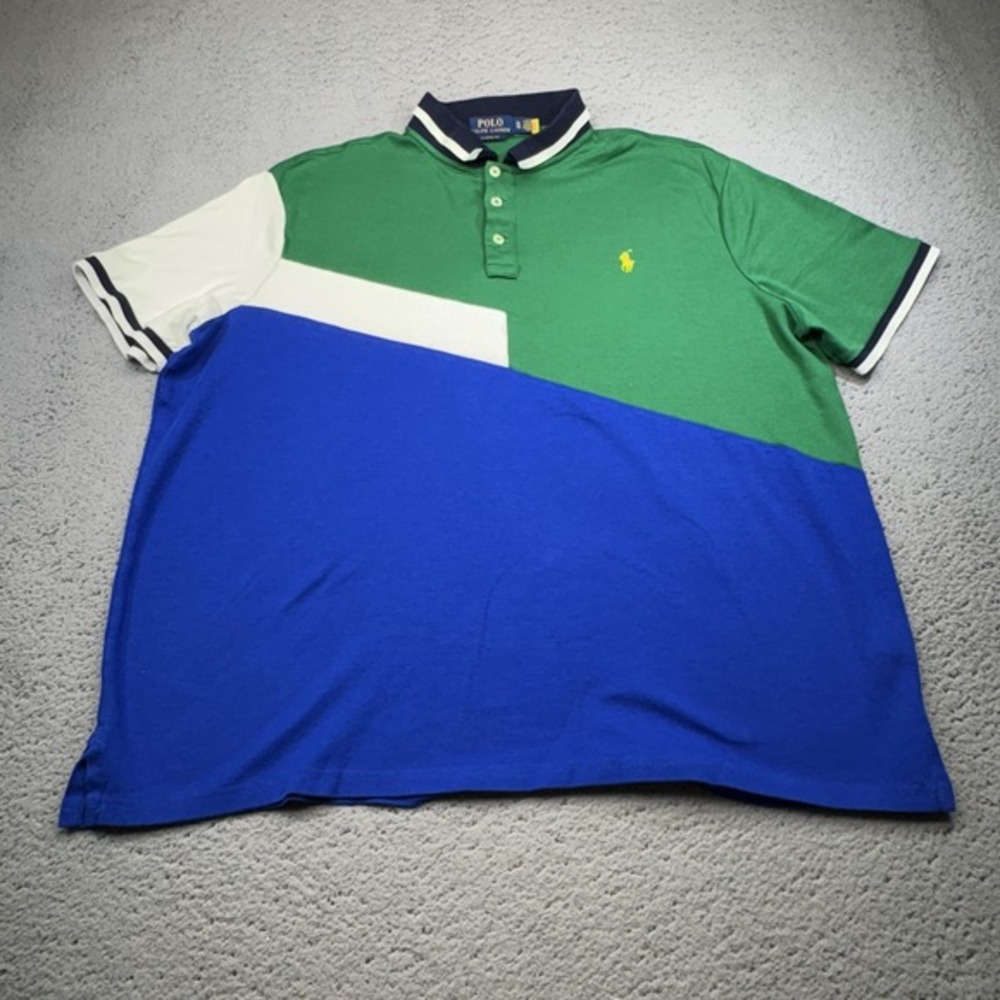 Ralph Lauren Polo Shirt Mens Extra Large Blue Green Pony Color Block Tennis Golf